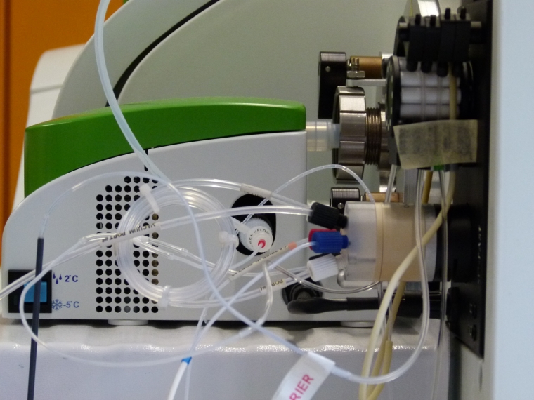 ICP-MS Spektrometer zur Metallanalyse, Zerstäubersystem der Probe (Foto: Landesagentur für Umwelt, A. Veneri, 2016)