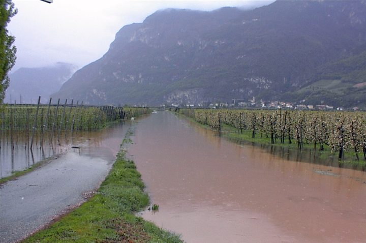 Hochwasser beim Großen Kalterer Graben bei Kurtatsch (Foto: p.a. Eduard Franzelin)