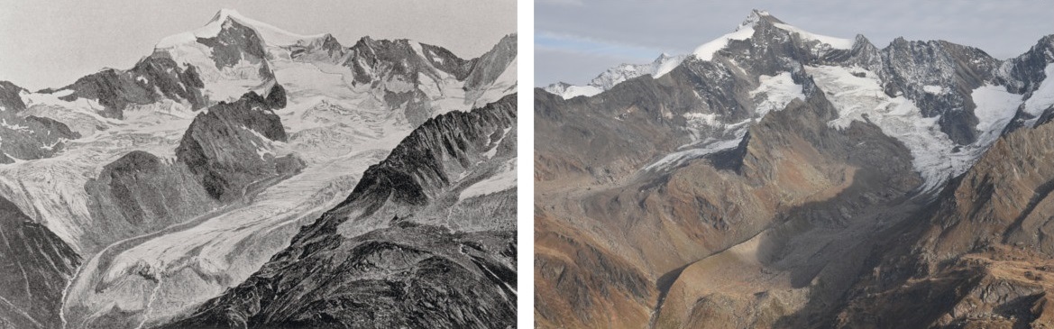 Vergleich des Ahrntaler Gletschers zwischen 1963 und 2018